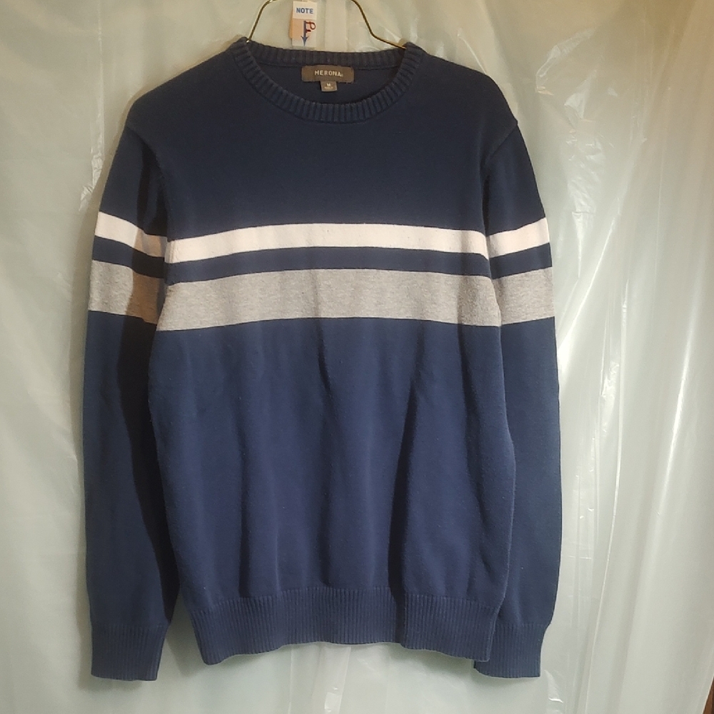 Merona Youth Blue and Gray Striped Crewneck Sweater Size M